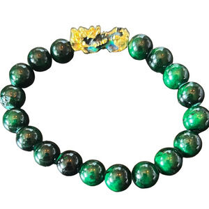 Feng shui, dragon Green Jade and Gold Beaded Bracelet